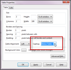 图片显示了在哪里添加表格标题