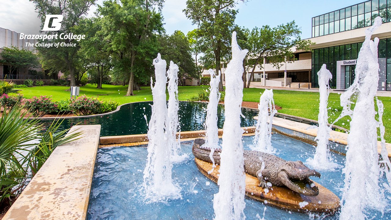 Brazosport学院鳄鱼喷泉放大背景