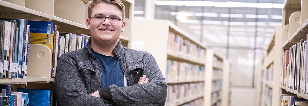 Student in the Brazosport College Library
